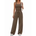 thumbnail image 3 of Women's 2 Piece Lounge Set Spring Outfits - Camisole Top & Wide Leg Pants Coffee Brown XS, 3 of 9