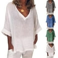 thumbnail image 3 of T-shirt à Manches Courtes Col en V pour Femmes blouse d'Été Décontractée Ample, 3 of 3