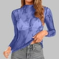 thumbnail image 2 of Penkiiy Mujer malla superior cuello de manga larga Slim Fit ver a través de blusas de camisa tops, 2 of 5