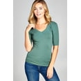 thumbnail image 2 of Junior & Junior Plus Basic Cotton V Neck Elbow Sleeve Tee Shirt Top, 2 of 2