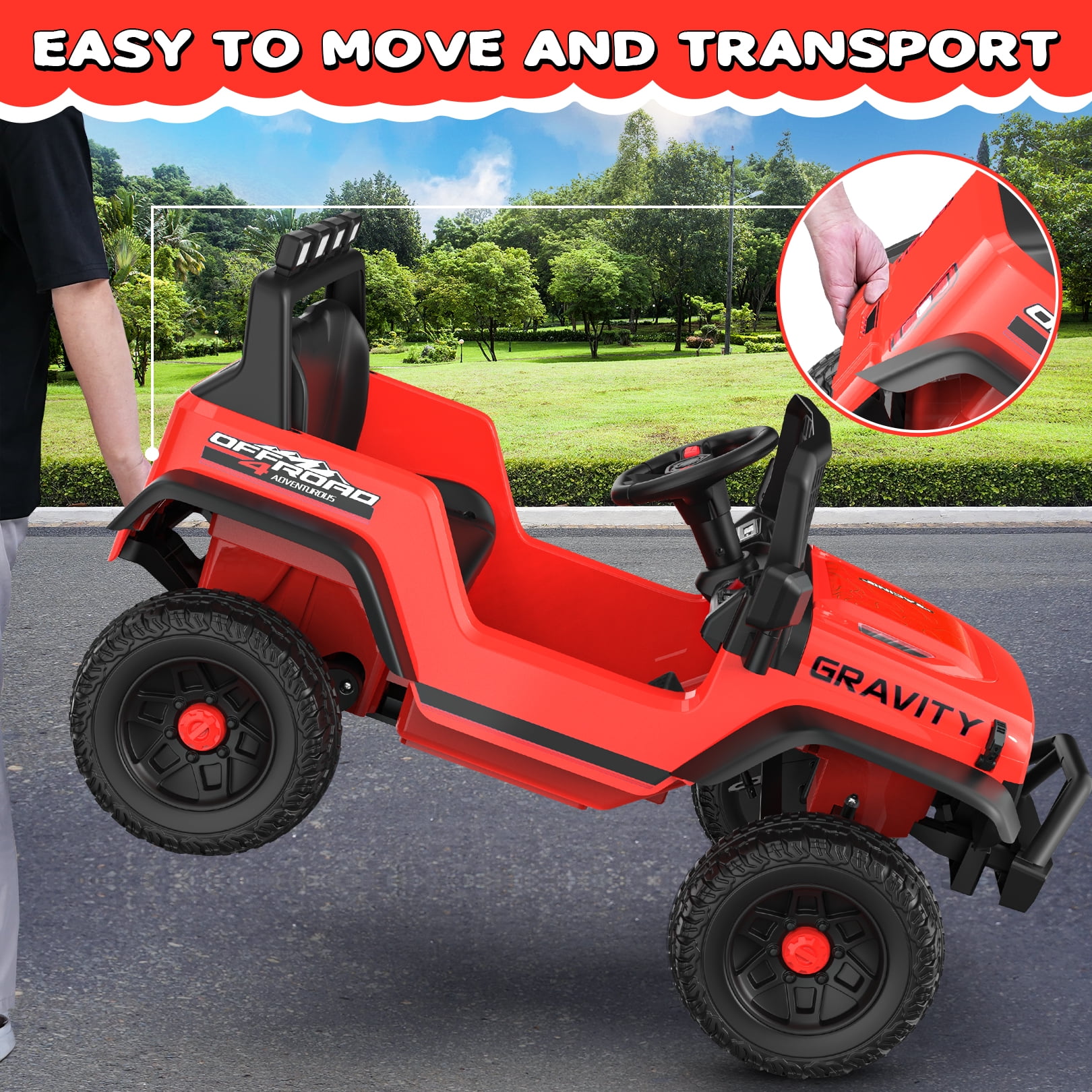 Funcid 12 Volt Ride on Toys for Toddlers Ride on Cars with Remote Control, Battery Powered Ride on Truck Car w/ Bluetooth Music, LED Lights, Spring Suspension, 3 Speeds, Red