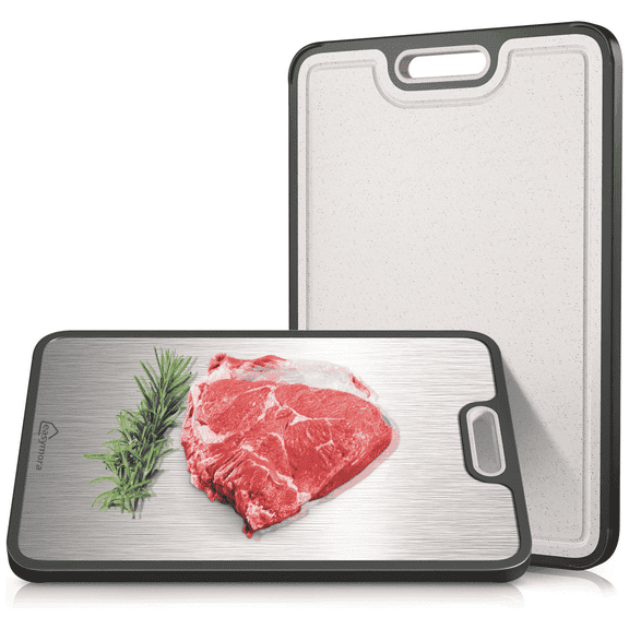Easymora Titanium Cutting Board for Kitchen 15"x10", Dual-Sided Metal Chopping Board with Handle for Meat & Fruits, Easy Clean, Non-Toxic