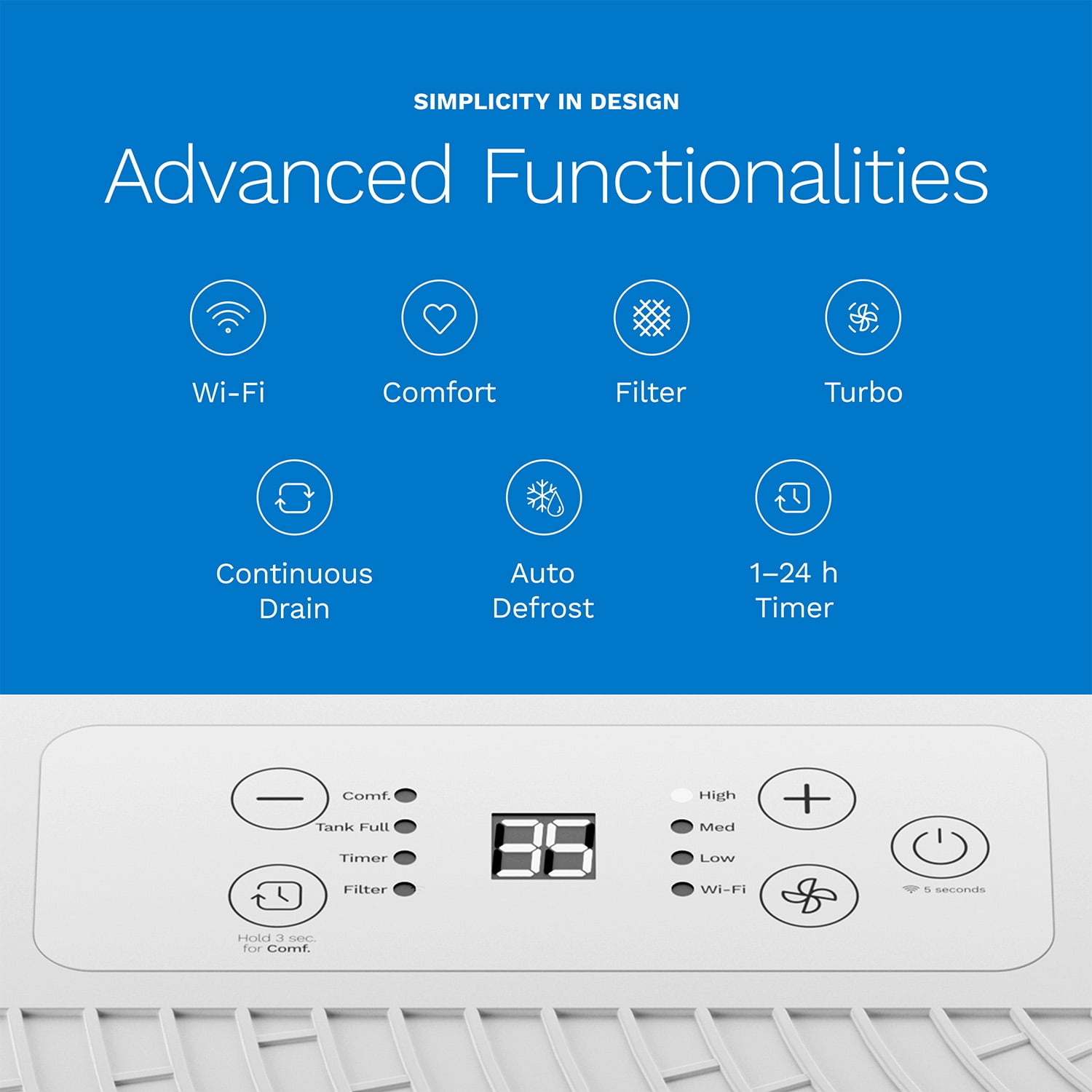 hOmeLabs 25 Pint Wi-Fi Dehumidifier for up to 3,500 Sq Ft Rooms (MAX 64 Pint at 95°F, 90% RH) – High-Efficiency Moisture Removal for Medium to Large Spaces with Auto Shut-Off and Quiet Operation