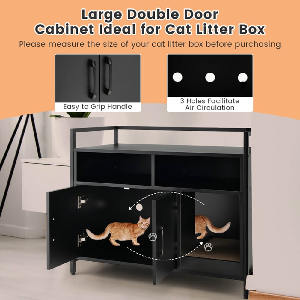 Hidden Cat Washroom with Double Doors and Scratch Cardboard, Cat Litter Box Enclosure , Hidden Cat Washroom Furniture, Pet Crate for Living Room, Bedroom, Balcony