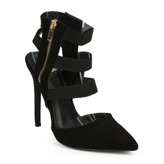 New Women Miss L Knight Suede Pointy Toe Caged Stretch Elastic Stiletto Pump Sz