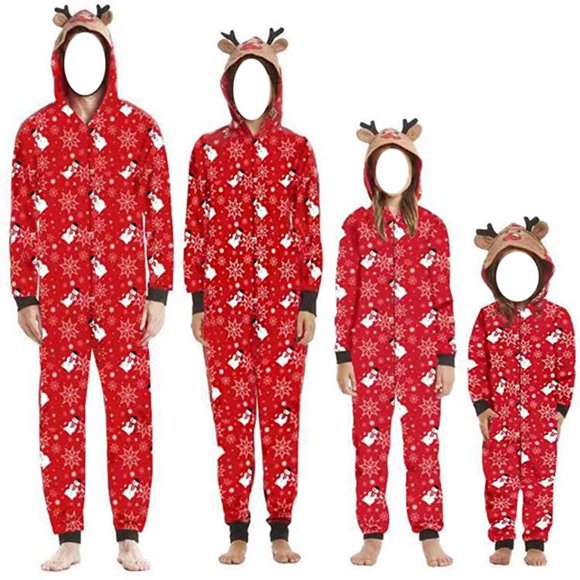 Christmas Family Matching Reindeer Hooded Onesie Pajamas Jumpsuit Zipper Pjs for Adult Kids Baby