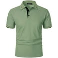 thumbnail image 3 of YLSDY Mens Casual Button Collared Shirts Collared Classic Button Basic Short Sleeve Cotton Pique Button Collared Shirt Stylish Golf Tops Green XXL, 3 of 5