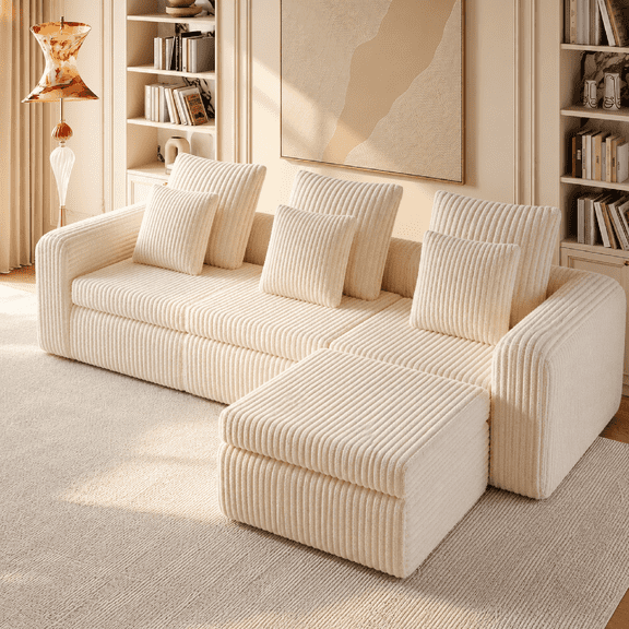 Laisnet 106.3" L-Shaped Boneless Couch, Modular Sectional Sofa with Chaise for Living Room, No Assembly Required