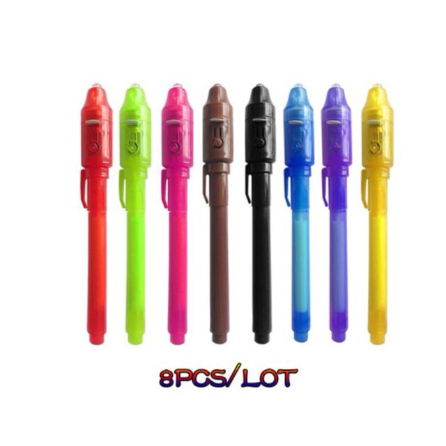 Juego de bolígrafos luminosos 2 en 1 para niño, set de 4 unidades de bolígrafos luminosos, color morado mágico, Combo de luz negra UV, tinta Invisible, juguetes educativos de aprendizaje