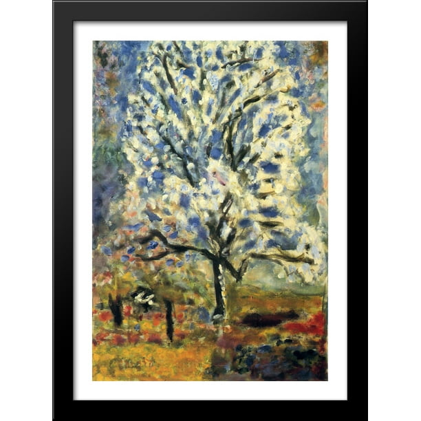 The almond tree in blossom 28x40 Large Black Wood Framed