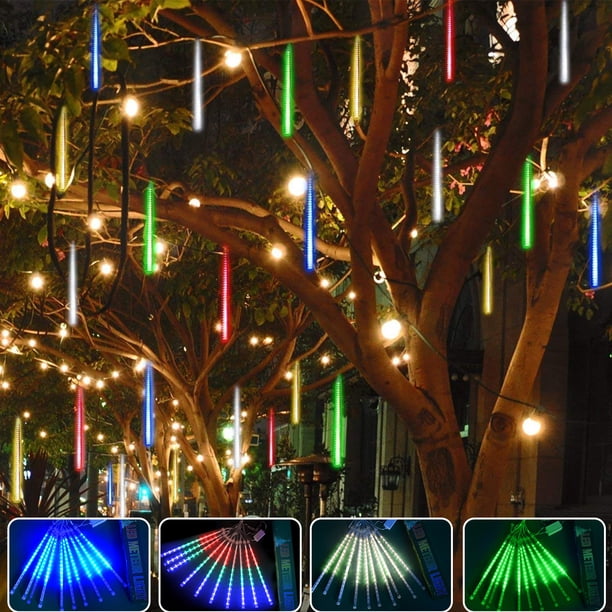 Xihbxyly Luces Led para Fiestas de 30 Cm, Efecto Lluvia Multicolor, Decoración de Jardín Exterior, Árbol de Navidad, Iluminación para Bodas y Eventos, Ahorro de Energía, Juego de 10 Tubos, Cable de A