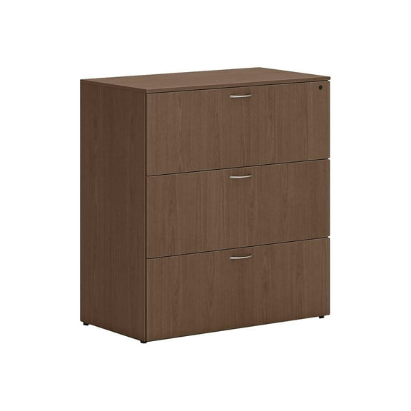 HON Mod 3-Drawer Lat File Cab Locking Letter/Legal Sepia Walnut 36" LLF3620L3LE1