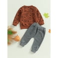 thumbnail image 3 of Newborn Baby Boy Halloween Outfits Long Sleeve Pumpkin Dots Print Pullovers Tops + Pants Set Toddler 2Pcs Clothes Set, 3 of 8