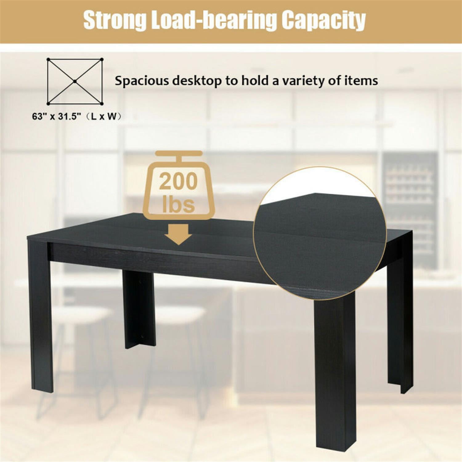 Demi Bonn 63" Modern Dining Kitchen Table for 6 People, Rectangular Dining Table Furniture for Kitchen, Dining Room, Dinette, Breakfast Nook, Black