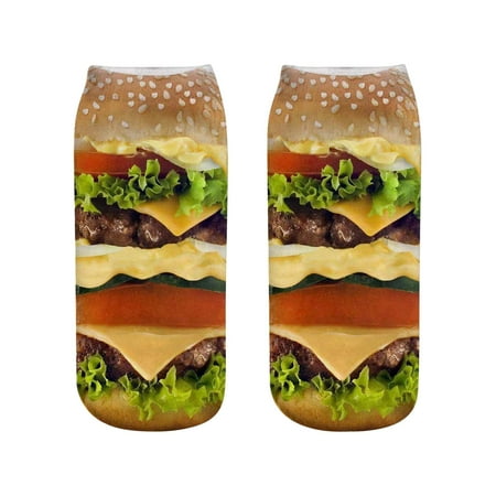 

BELLZELY Clearance Men s Woman s Trendy Socks Funny Hamburger Fries 3D Print Cotton Sweat-absorbent Short-section Socks