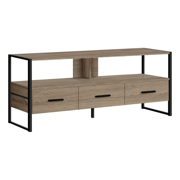 Monarch Specialties Tv Stand, 48 Inch, Console, Media Entertainment Center, Storage Drawers, Living Room, Bedroom, Laminate, Metal, Brown, Black, Contemporary, Modern