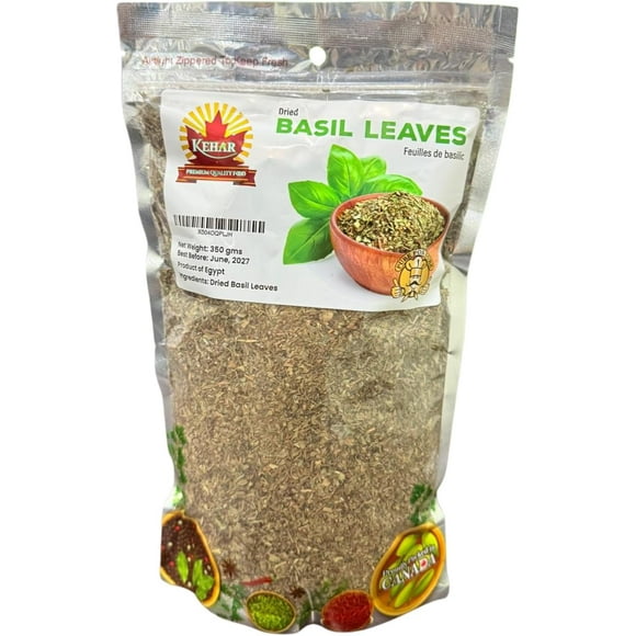 Kehar Feuilles de Basilic Séchées 350 g (12,35 oz) – Herbe Savoureuse Sucrée et Épicée pour la Cuisine, les Pâtes, la Pizza, les Salades, le Thé et les Plats Méditerranéens, Basilic de Qualité Culinaire