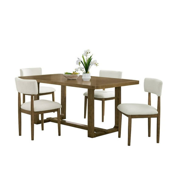 Roundhill Furniture Andus 5-Piece Dining Set, Trestle Dining Table with 4 Stylish Chairs, Light Oak