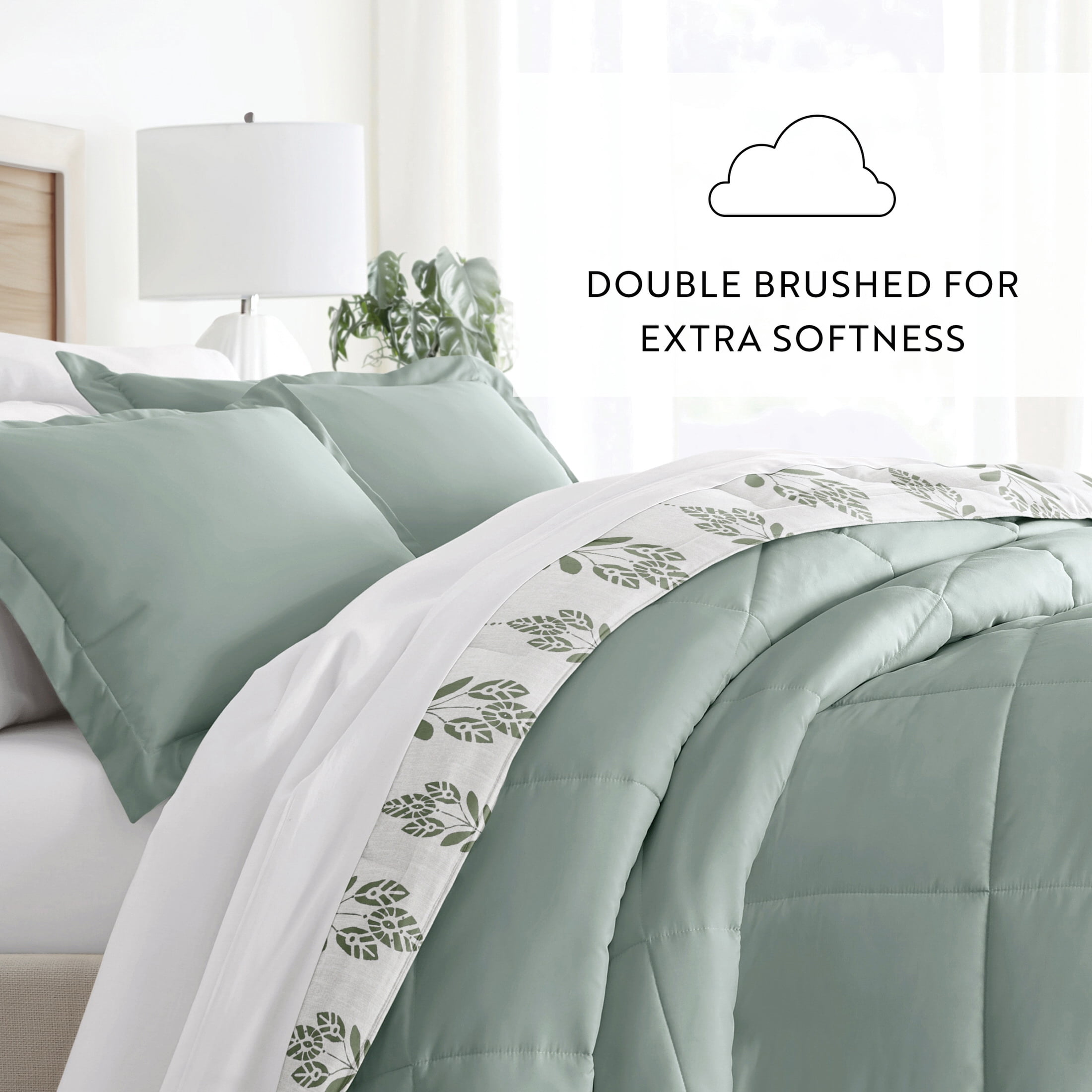 Noble Linens Down Alternative Folk Leaves Eucalyptus Reversible Comforter Set