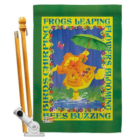 Breeze Decor BD-BI-HS-105058-IP-BO-D-US18-BT 28 x 40 in. Spring Duckling Garden Friends Birds Impressions Decorative Vertical Double Sided House Flag Set & Pole Bracket Hardware