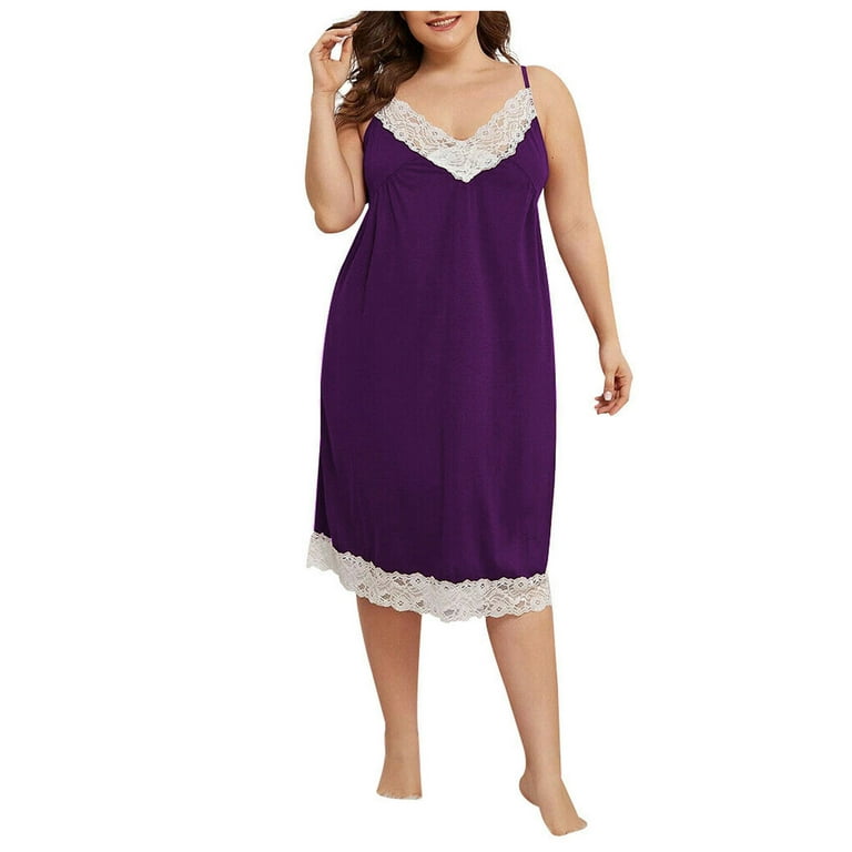 adviicd Nightgown With Built In Bra Womens Lingerie Chemise Nightgown Silk  Sleepwear Nightwear Purple 5XL