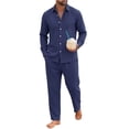 thumbnail image 2 of LEKWK Mens Linen Sets Lightweight 2 Piece Lounge Set Button Down Long Sleeve Shirt and Relaxed Pants Matching Outfits for Beach Vacation Travel, 2 of 5