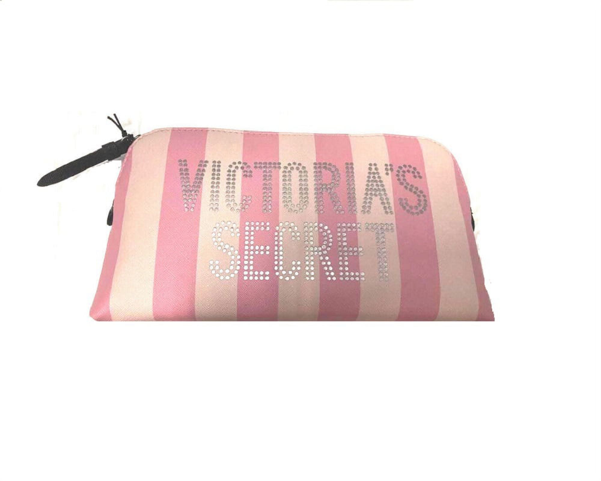 Victoria's Secret Signature Pink Striped Travel Cosmetic Makeup