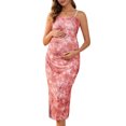 thumbnail image 1 of Vestido de maternidad de malla con fruncidos en los lados para mujeres, inspirado en el Día de la Madre, tirantes de espagueti, vestido de embarazo para invitada de boda, floral rojo, XXL, 1 of 6