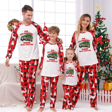 

Cuhas Men Dad Christmas Plaid Print Family Matching Long-Sleeved Top + Pants Set