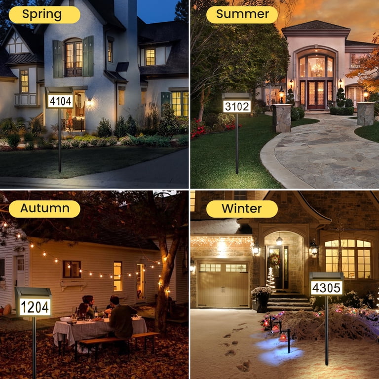 Solar Address Sign - Double Sided Light Up House Numbers, LED Illuminated With Stake, IP65 Waterproof For Yard Driveway