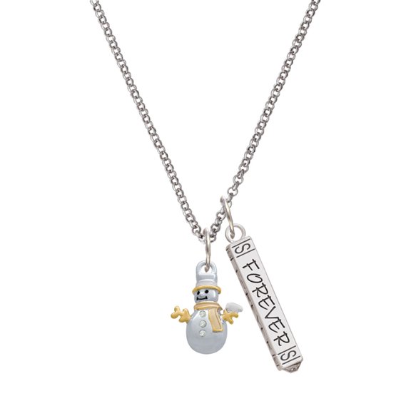 Delight Jewelry Two-tone Snowman with Crystal Buttons Silvertone Forever Bar Charm Necklace, 23"