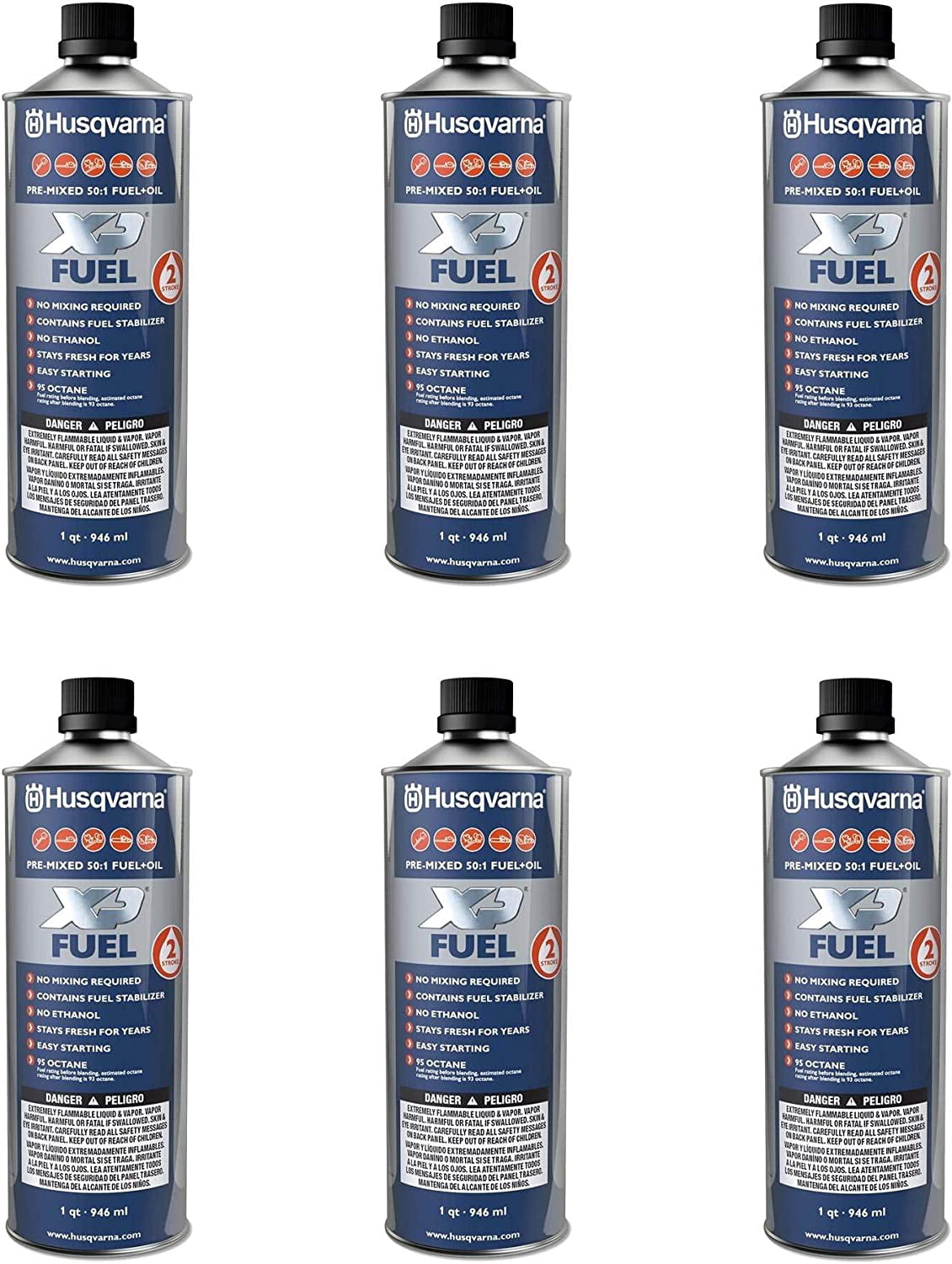 Husqvarna 584309701 XP Pre-Mixed 2-Stroke Fuel and Engine Oil Quart (6 Pack)