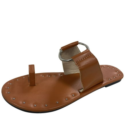 

Follure Girl women s casual shoes Ladies Fashion Flat Flip-Flops Large Size Casual Outer Beach Sandals Brown 39