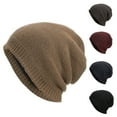 thumbnail image 2 of Xfvqtps Mens Beanie Slouchy Solid Color Simplicity Knitting Plush Lining Hip Hop Style Vintage Stretch Soft Thickened Windproof Coldproof Outdoor Winter Warm Skull Cap Wine, 2 of 5