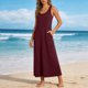 thumbnail image 2 of Vestido de Cuello de Tripulación para las Mujeres Moda Casual Color Sólido sin Mangas Bolsillo Longitud de Tobillo Vestido de Verano Largo para las Mujeres, 2 of 6