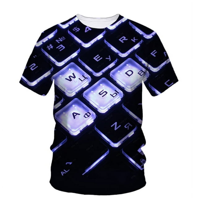 Personality Creative Computer Keyboard Pattern Printed Summer Men's T-Shirt Trend Hip Hop Short Sleeve Classic Loose Casual Top