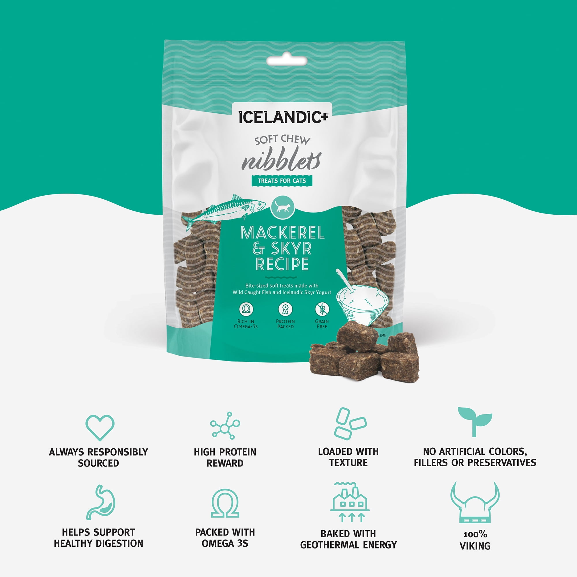 Icelandic+ Soft Chew Nibblets Mackerel & Skyr Cat Treat 2.25-oz Bag
