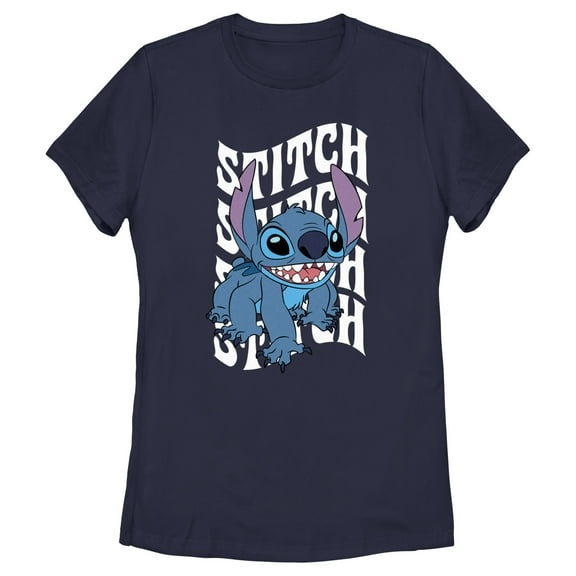 Women's Lilo & Stitch Wavy Alien Graphic Tee Navy Blue Small