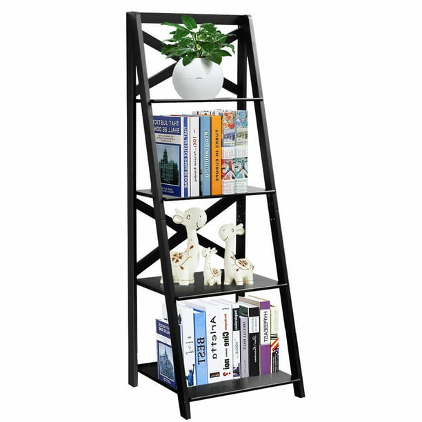 Costway 4 Tier Ladder Shelf Bookshelf, Ladder Bookcase With Cabinet