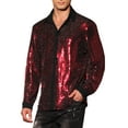 thumbnail image 4 of INSPIRE CHIC Men's Shirts Sequin Long Sleeve Button Down Sparkle Metallic Dress Shirts M Red, 4 of 5