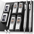 thumbnail image 2 of Nicpro 2 PcS Mechanical Pencils 05mm & 07 mm with case, Metal Artist Pencil Set with 4 Tubes HB Lead Refills, 2 Erasers, 9 Eraser Refills For Art Writing Drafting, Drawing, Sketch, Silver, 2 of 4