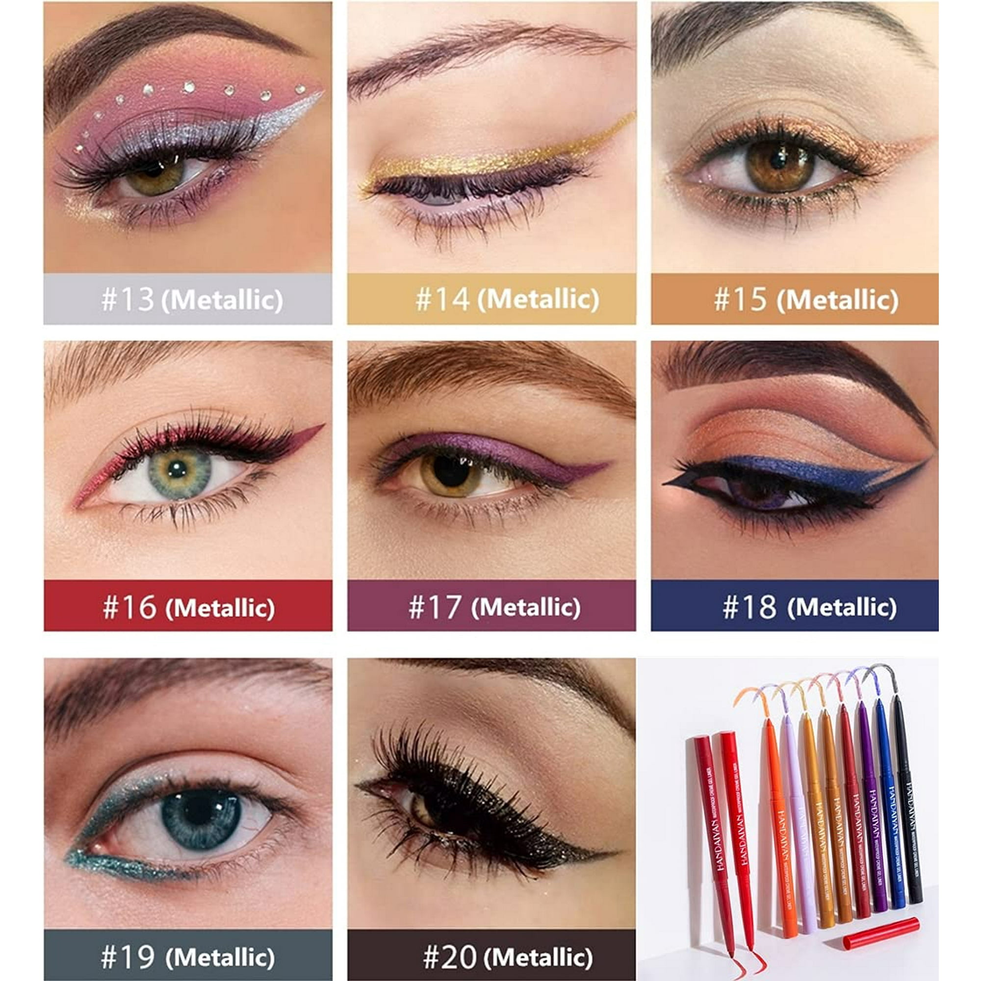 20 Colors Waterproof Eyeliner Set Matte Colored Eyeliners Pearl Color Eyeliner Kit Metallic Eyeliner Pencil Glitter Eyeliner Makeup Twist up Eye