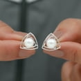 thumbnail image 5 of Rosec Jewels 6 MM Bead Set Round Freshwater Pearl Solitaire Triangle Stud Earrings for Women, 925 Sterling Silver, 5 of 8