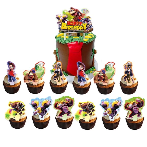 Donkey Kong Bananza Cake Topper CupcakeS Set Birthday Party Supplies Decoration Decor Kit