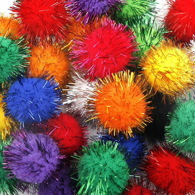 100 Pack 1 Inches Cat Sparkle Balls,Glitter Pom Poms Fuzzy Cat Balls Tinsel  Balls for Cats Kitten Indoor Assorted Color Random 