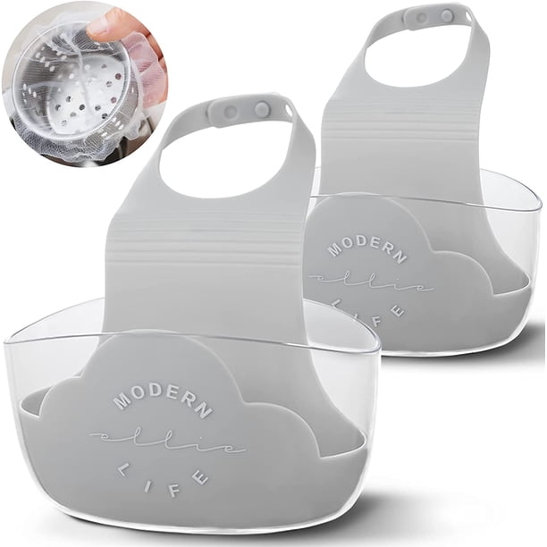 Soporte para esponja para fregadero para organización de cocina con 30 bolsas de malla desechables para fregadero, organizador de cocina ajustable con grifo (2 cajas) (gris, 2 cada uno) TUNC Sencillez