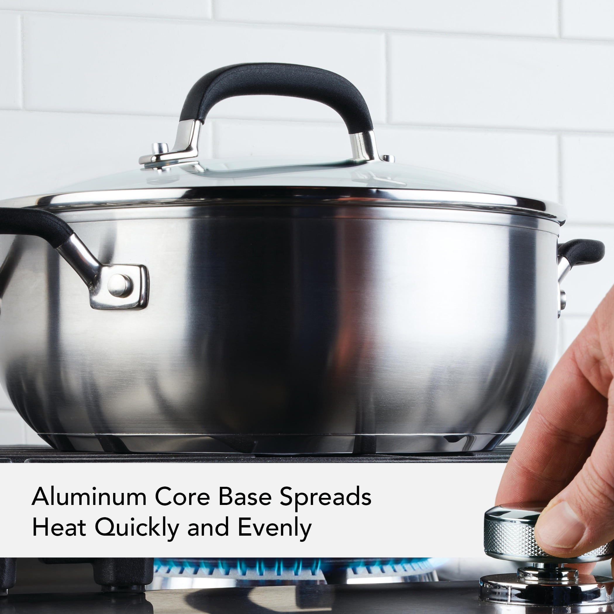 KitchenAid Stainless Steel 4 Quart Induction Casserole with Lid Metal Utensil and Dishwasher Safe, Brushed Stainless Steel
