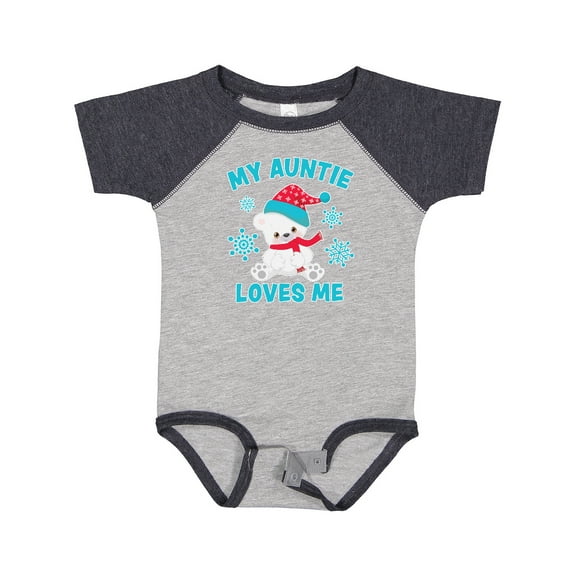 Inktastic Polar Bear My Auntie Loves Me in Santa Hat with Snowflakes Boys or Girls Baby Bodysuit