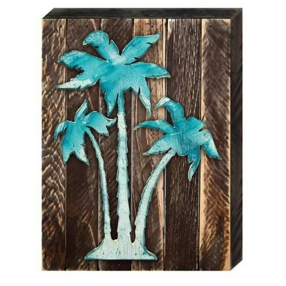 Designocracy 98415-12 Vintage Tropical Island Palm Tree Art on Board Wall Decor