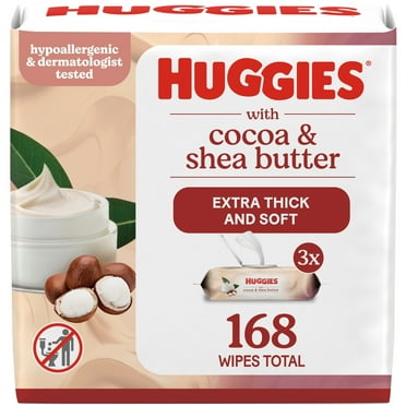Huggies Sensitive Skincare Baby Wipes with Cocoa & Shea Butter, Unscented, 3 Packs (168 Total Wipes)